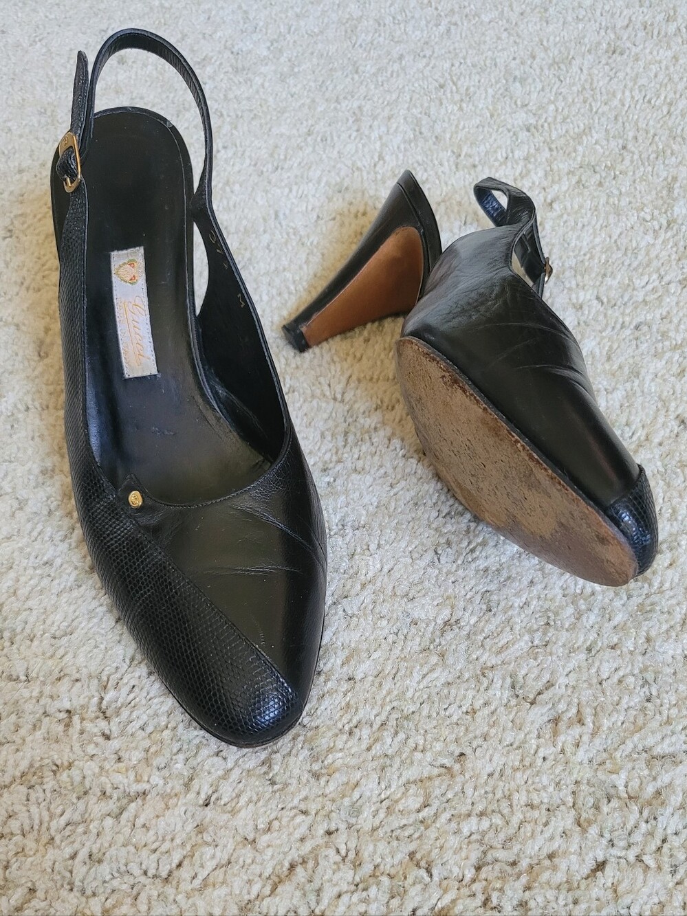 Gucci Black Leather Slingbacks  3" Heels  7 1/2 - Picture 3 of 6